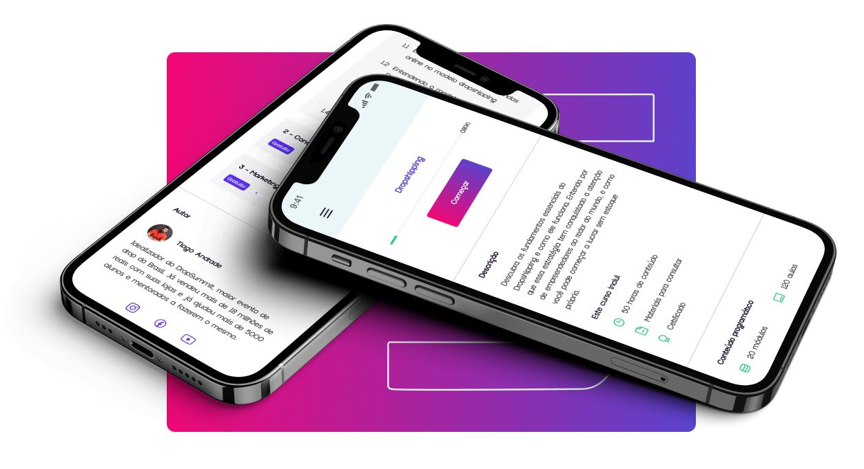 Iphones com o aplicativo SimpleDropn em fundo degrade de rosa até roxo